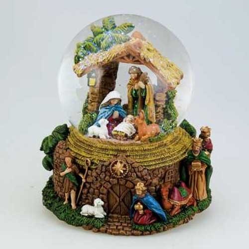 Glitter globe Nativity 12cm