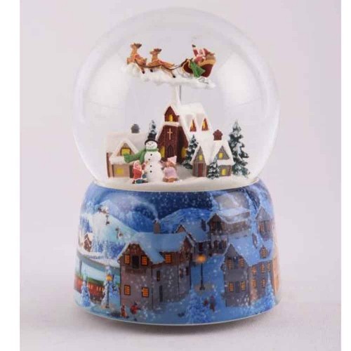 Snow globe flying Santa 15cm