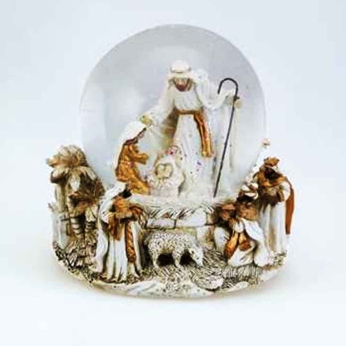 Glitter globe white Nativity 12cm