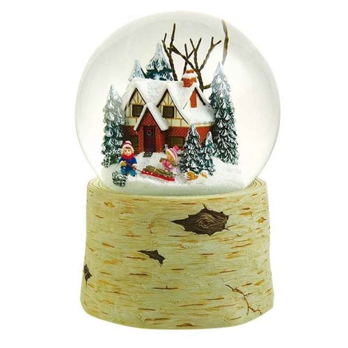 Snow globe children with sledge 12cm